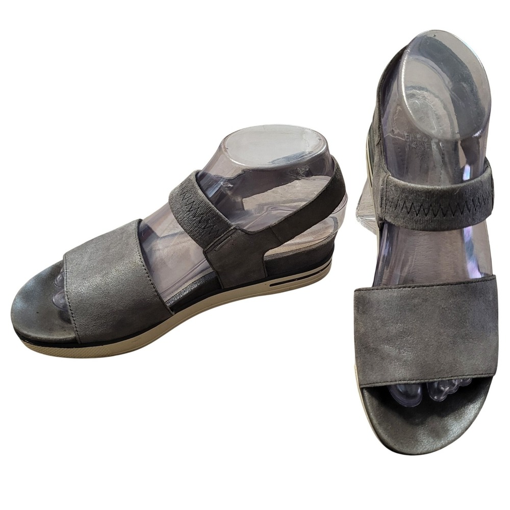 Eileen Fisher Womens Gray Metallic Elastic Strap Platform Slingback Sandals 7